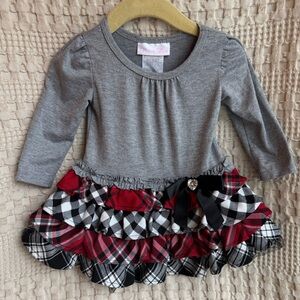 Bonnie Baby Mixed Media Plaid Ruffle Dress